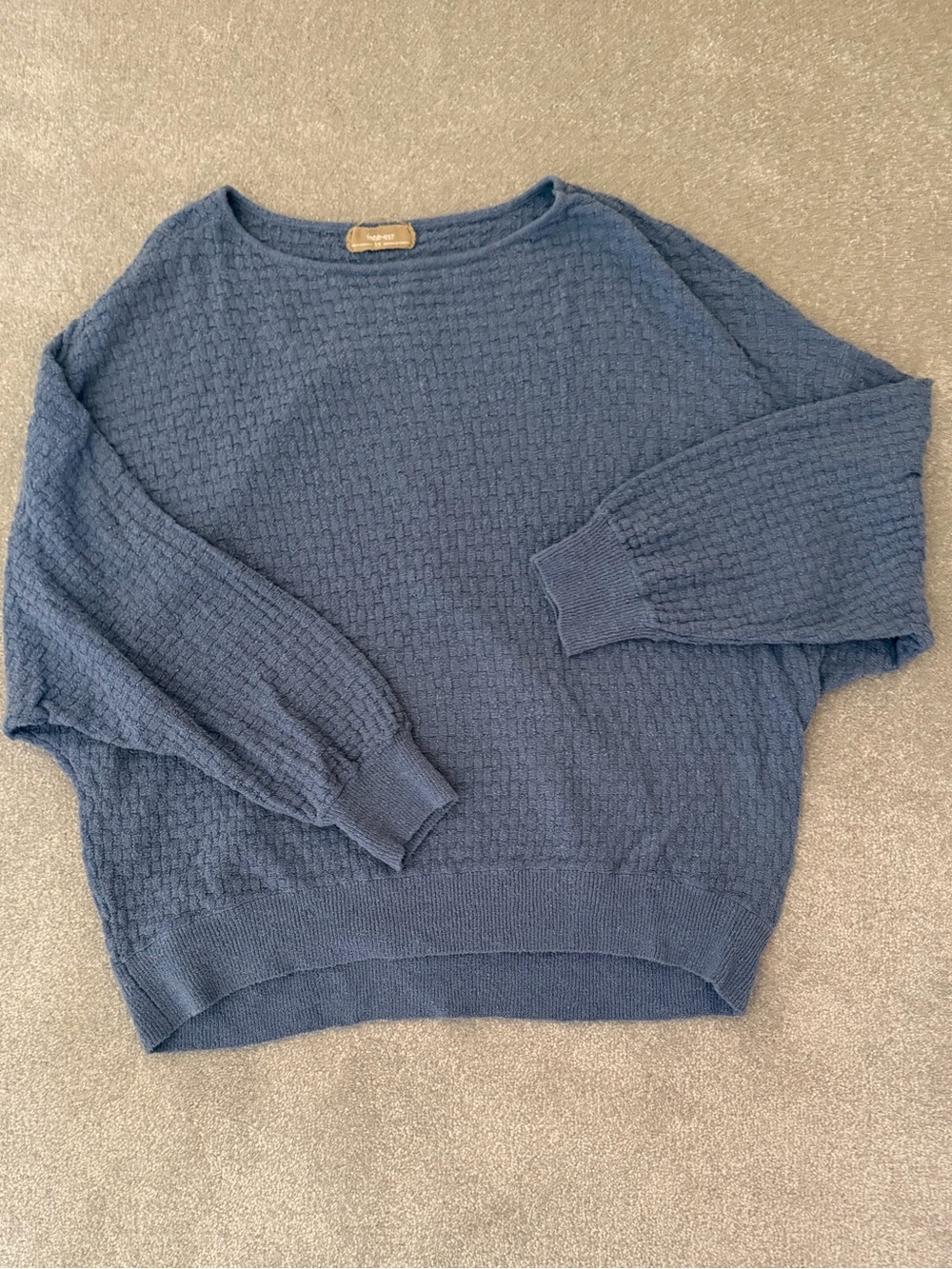 Free People Slate Blue Knit Lounge Set - Long Sleeve Top & Drawstring Shorts - Picture 6 of 7